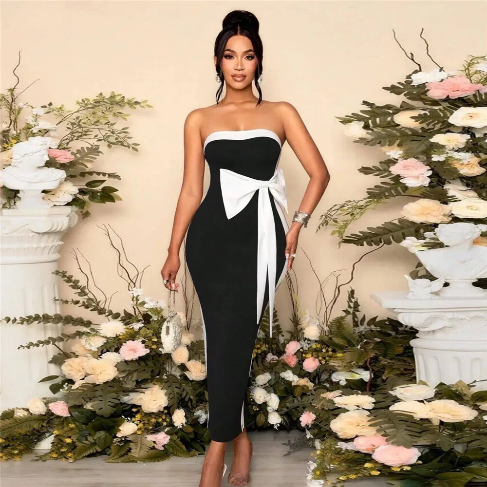 2025 Summer New Contrasting Color Bow Tube Top Bandage Dress Socialite Party Dinner Temperament Dress
2025 Summer New Contrasting Color Bow Tube Top Bandage Dress Socialite Party Dinner Temperament Dress