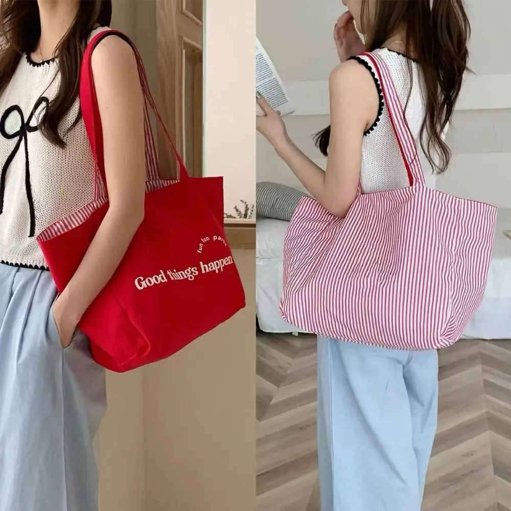 Red Letter Canvas Shoulder Bags Available Striped Double-sided Women Tote Bag Large Capacity Casual Style Letter Shoulder Bag
Red Letter Canvas Shoulder Bags Available Striped Double-sided Women Tote Bag Large Capacity Casual Style Letter Shoulder Bag
