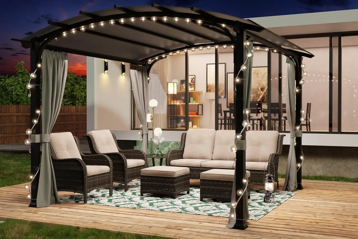 Уличная пергола 11'x11' с боковыми стенками - Арочная уличная пергола с металлическим стальным каркасом и текстильным верхом, на заказ
Уличная пергола 11'x11' с боковыми стенками - Арочная уличная пергола с металлическим стальным каркасом и текстильным верхом, на заказ