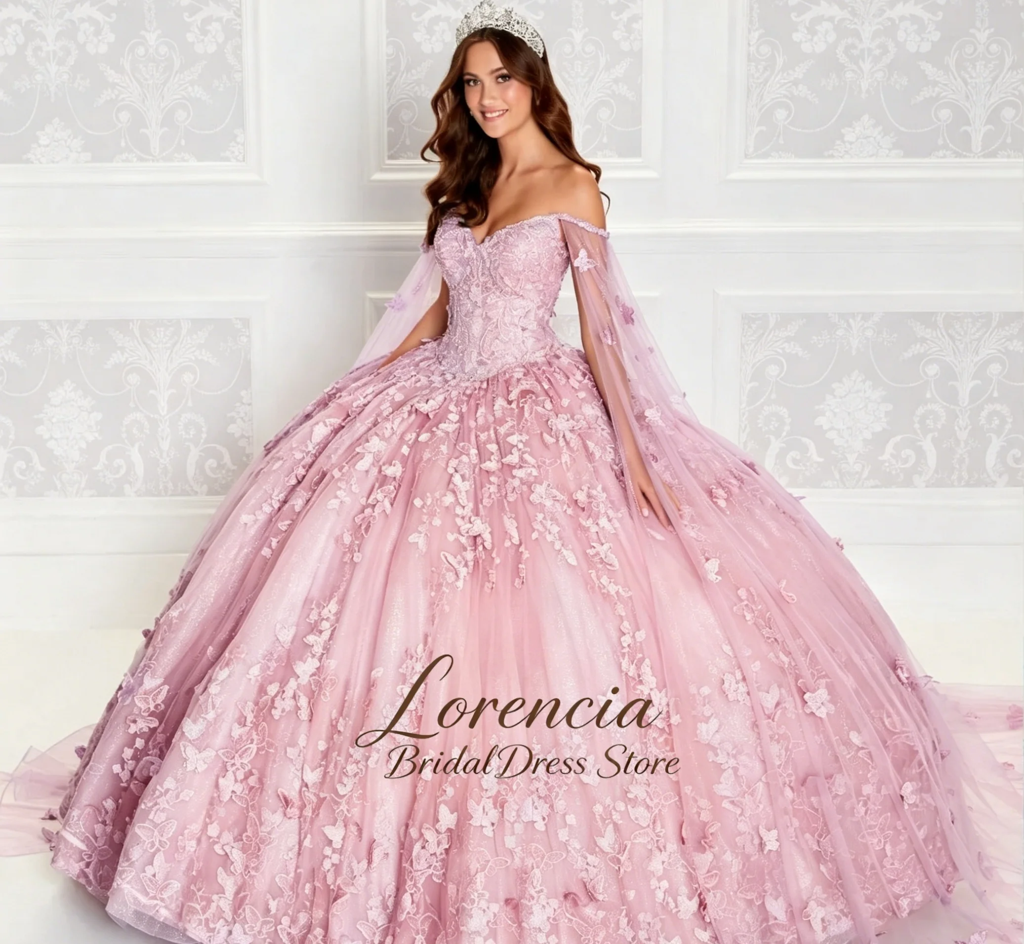 Off Shoulder Butterfly Quinceanera Dress With Tulle Cape Sleeve Lace Appliques Ball Gown vestido de 15 quinceañera
Off Shoulder Butterfly Quinceanera Dress With Tulle Cape Sleeve Lace Appliques Ball Gown vestido de 15 quinceañera