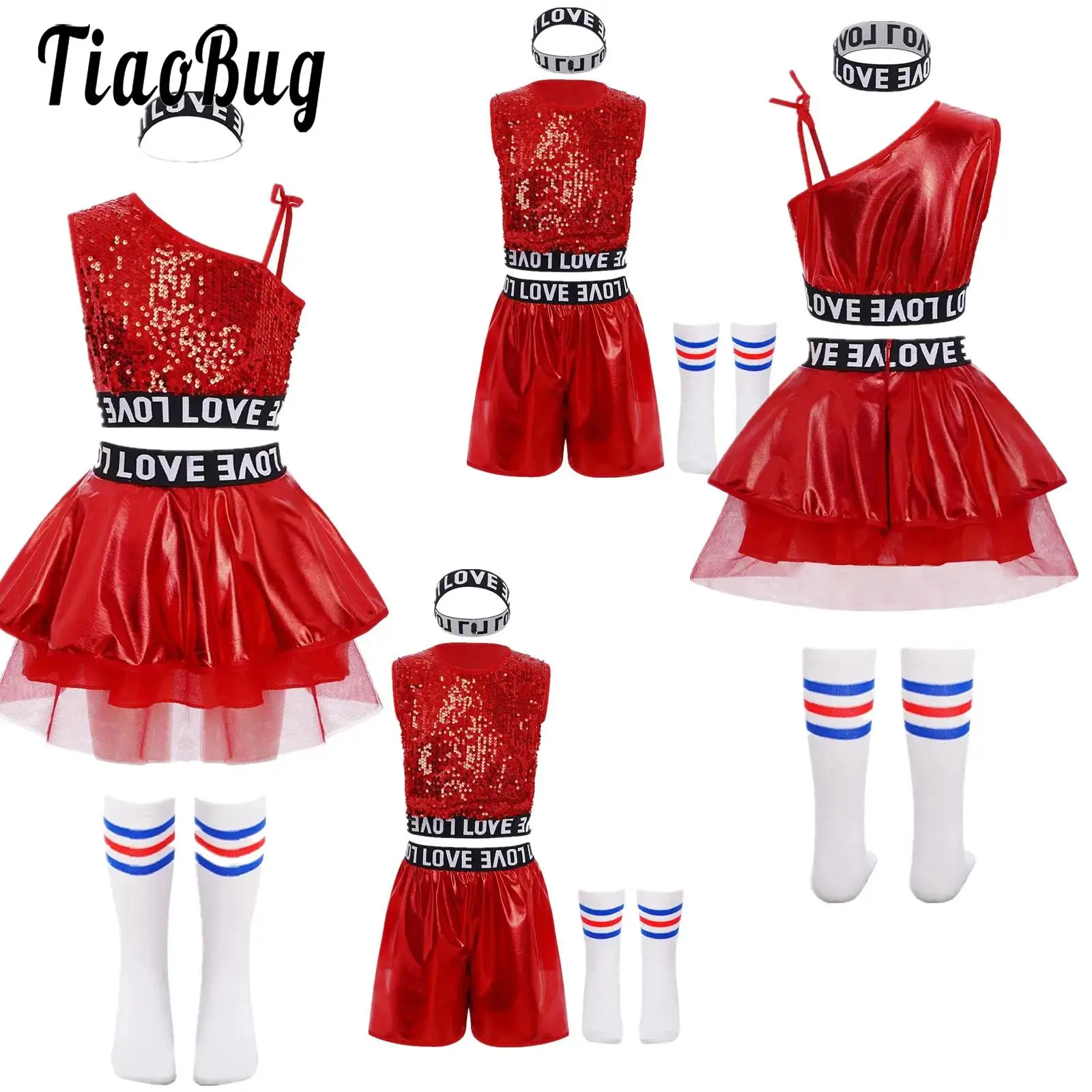 Girls Boys Cheer Jazz Modern Dance Outfits Sleeveless Sequins Vest with Tutu Skirt Short Hairband and Striped Socks Dance Sets
Girls Boys Cheer Jazz Modern Dance Outfits Sleeveless Sequins Vest with Tutu Skirt Short Hairband and Striped Socks Dance Sets