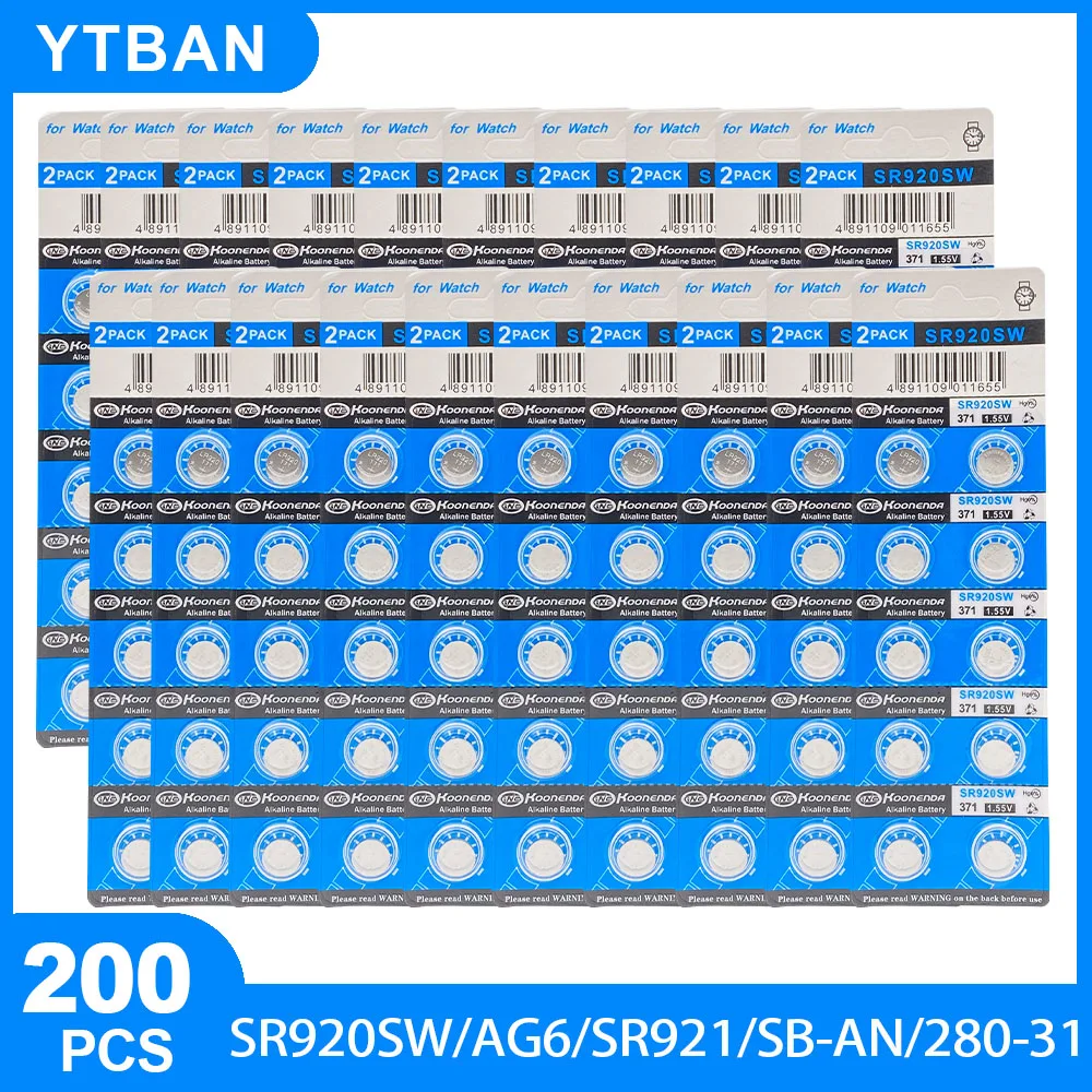 200PCS SR920SW 370 371 L920 LR69 G6A 371A LR920 AG6 1.55V Alkaline Button Coin Cell Watch Battery; 100% Safe No Mercury
200PCS SR920SW 370 371 L920 LR69 G6A 371A LR920 AG6 1.55V Alkaline Button Coin Cell Watch Battery; 100% Safe No Mercury