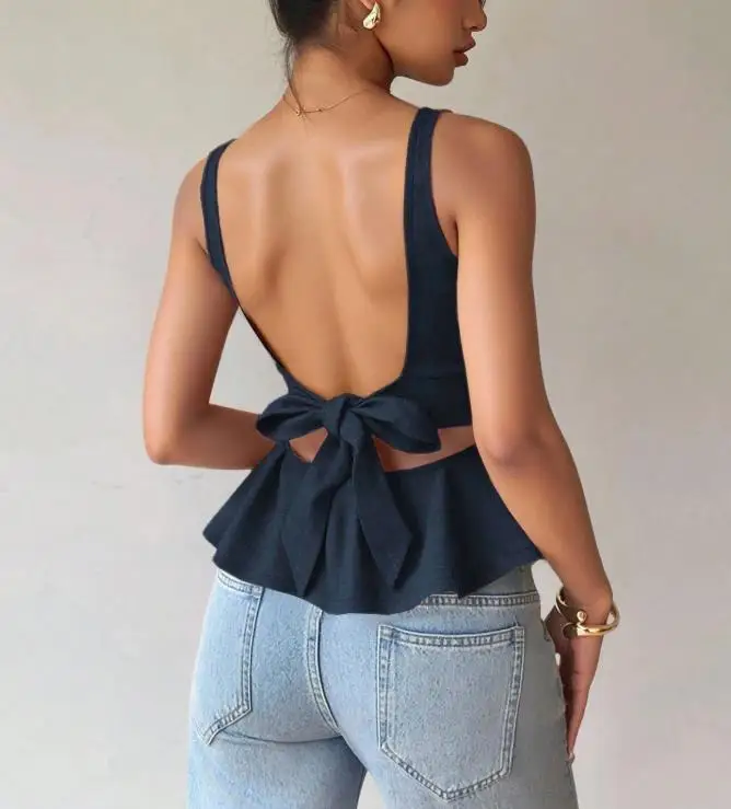 Top Women 2026 Spring Summer New Solid Color Sleeveless Waist Cinched Ruffled Hem Backless Lace Up Versatile Commuter Vest Top
Top Women 2026 Spring Summer New Solid Color Sleeveless Waist Cinched Ruffled Hem Backless Lace Up Versatile Commuter Vest Top