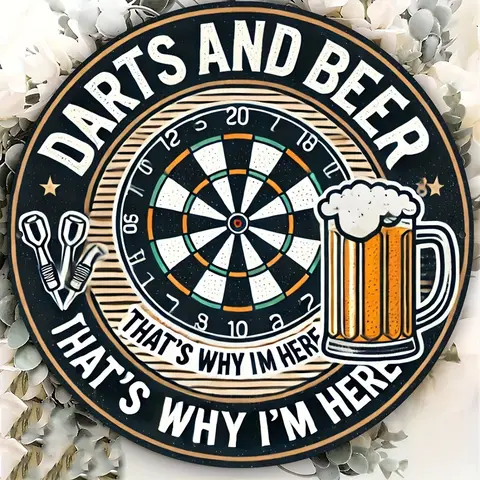 1pc Vintage-Style Round Dart Board Metal Wall Art, 8x8 inches Aluminum Sign for Bar, Home, Kitchen & Office Decor - Easy Hang, D