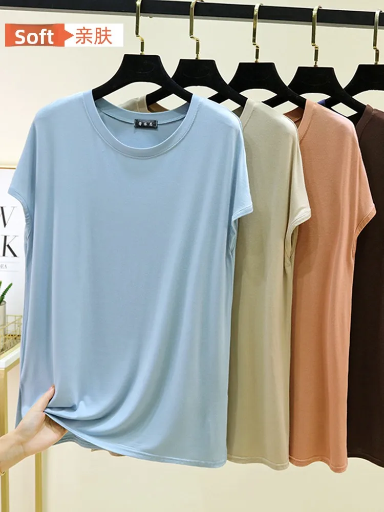 Casual Loose Fit Modal Short Sleeve T-Shirt Women's round Neck Overhead Base Shirt Large Size Outdoor Wear Home Clothes
Casual Loose Fit Modal Short Sleeve T-Shirt Women's round Neck Overhead Base Shirt Large Size Outdoor Wear Home Clothes