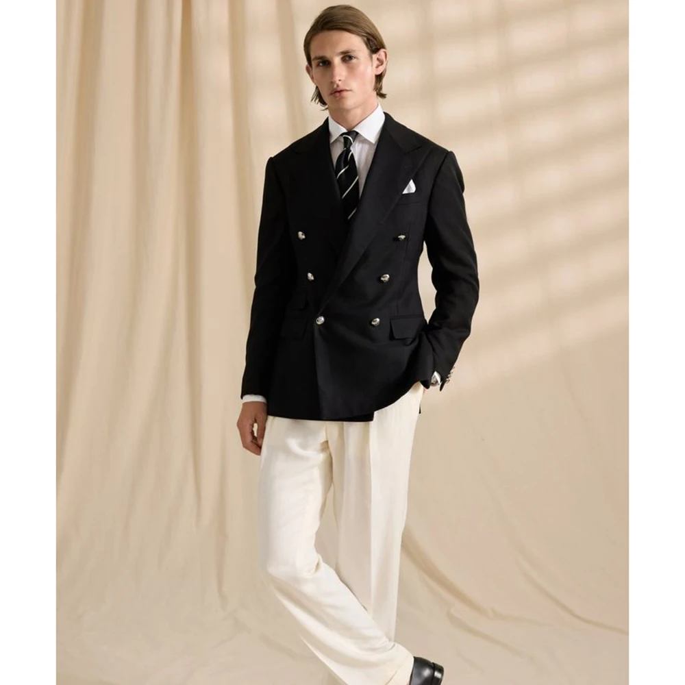 Men's Black Double-Breasted Blazer Ivory Pants 2-Piece Suit Set Formal Wedding Business Contrast Color Elegant Slim-Fit Outfit
Men's Black Double-Breasted Blazer Ivory Pants 2-Piece Suit Set Formal Wedding Business Contrast Color Elegant Slim-Fit Outfit