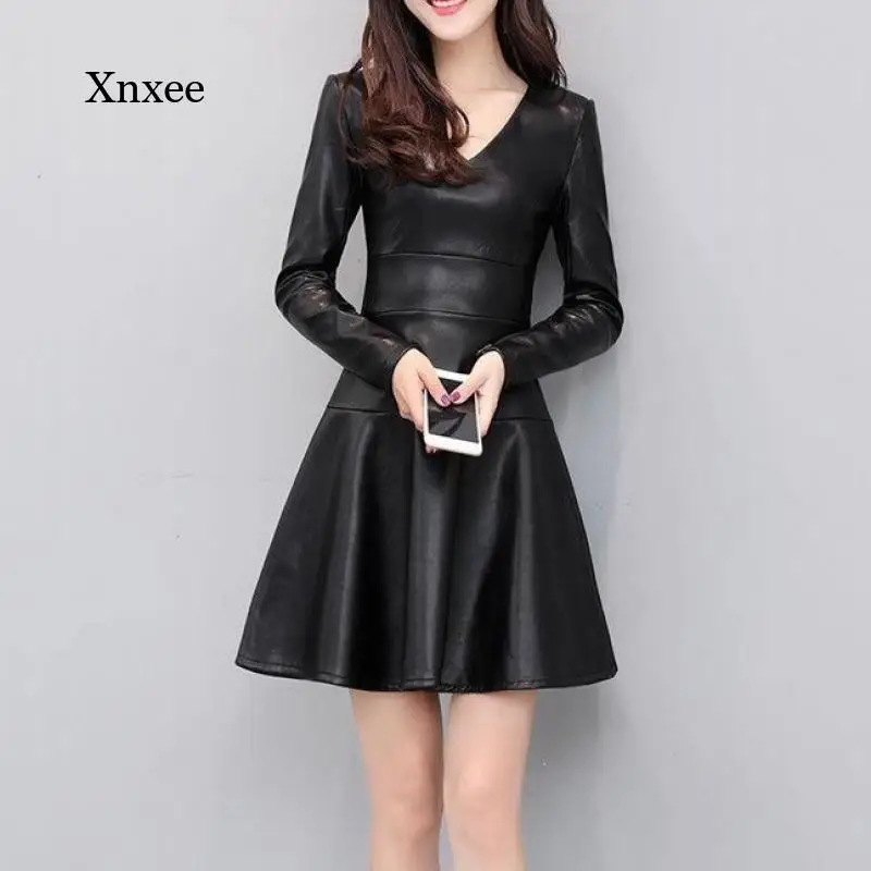 Autumn Women's Black Pu Leather Long-Sleeved Dress Slim Plus Velvet Dress Short Sexy Leather Dress
Autumn Women's Black Pu Leather Long-Sleeved Dress Slim Plus Velvet Dress Short Sexy Leather Dress