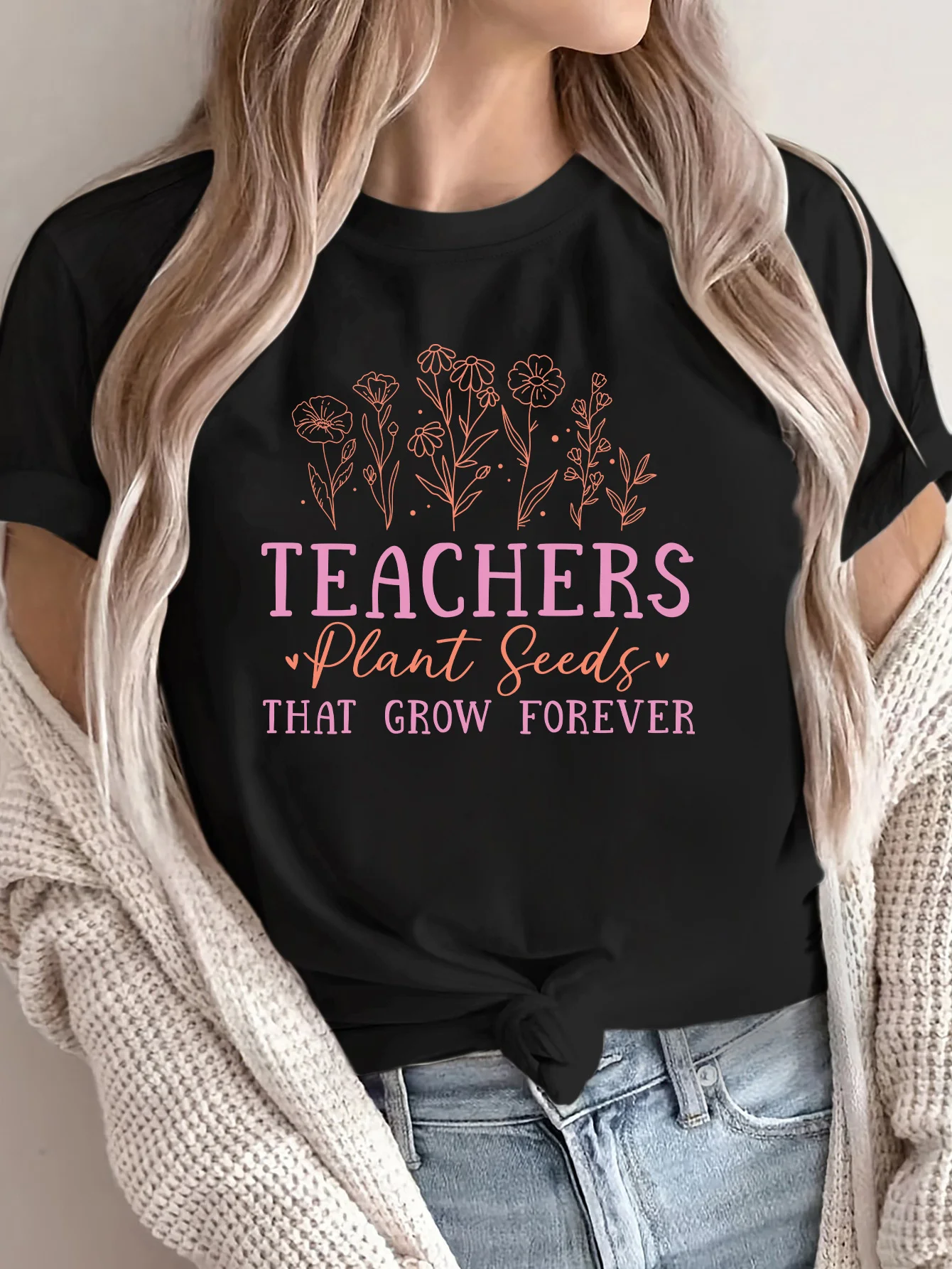 Women's Teachers Will Grow Forever Print T-Shirt Round Neck Short Sleeve Cotton Tees Retro Hip Hop Y2k T-shirt Women Clothing
Women's Teachers Will Grow Forever Print T-Shirt Round Neck Short Sleeve Cotton Tees Retro Hip Hop Y2k T-shirt Women Clothing