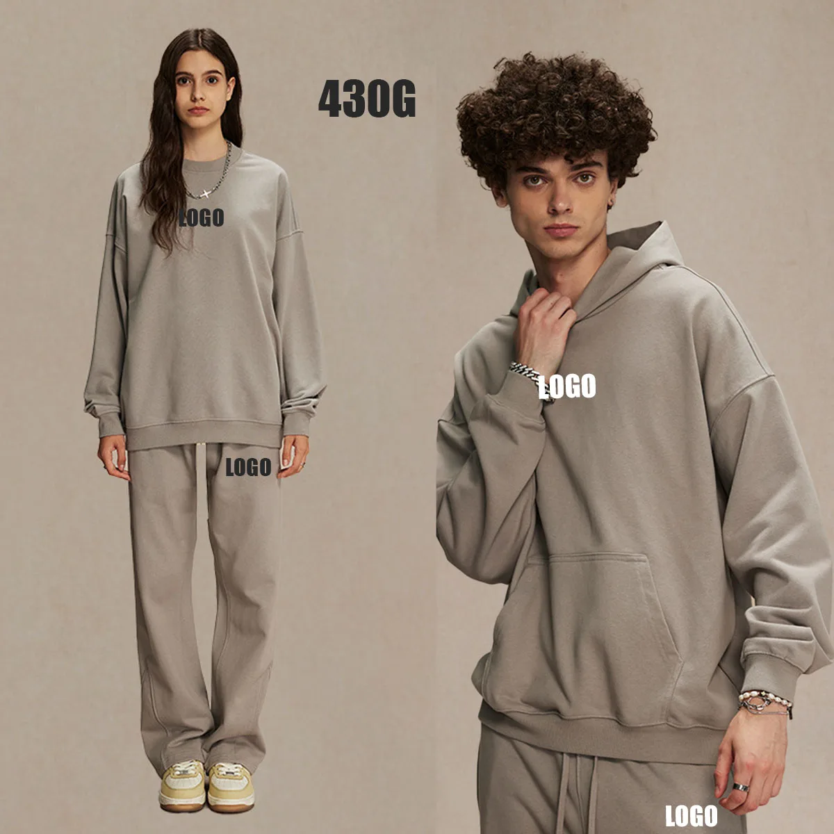 Custom LOGO men's new autumn terry 430G sweater sweatpants fashion loose casual men's and women's hooded couple two-piece set
Custom LOGO men's new autumn terry 430G sweater sweatpants fashion loose casual men's and women's hooded couple two-piece set