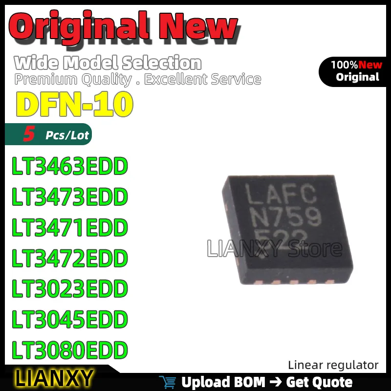 5 шт. DFN-10 LT3463EDD LT3473EDD LT3471EDD LT3472EDD LT3023EDD LT3045EDD LT3080EDD Линейный регулятор Новый оригинальный
5 шт. DFN-10 LT3463EDD LT3473EDD LT3471EDD LT3472EDD LT3023EDD LT3045EDD LT3080EDD Линейный регулятор Новый оригинальный