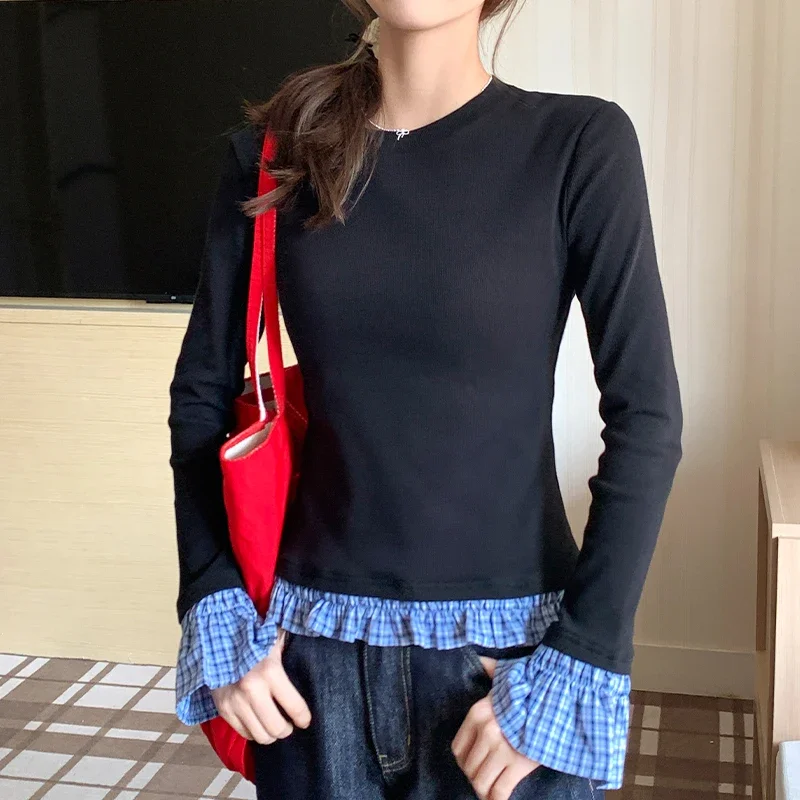 Pop Korean Style Fashion Flared Long Sleeve T-shirts Women New Spring Patchwork Slim T Shirt Female Casual Tees Tops
Pop Korean Style Fashion Flared Long Sleeve T-shirts Women New Spring Patchwork Slim T Shirt Female Casual Tees Tops