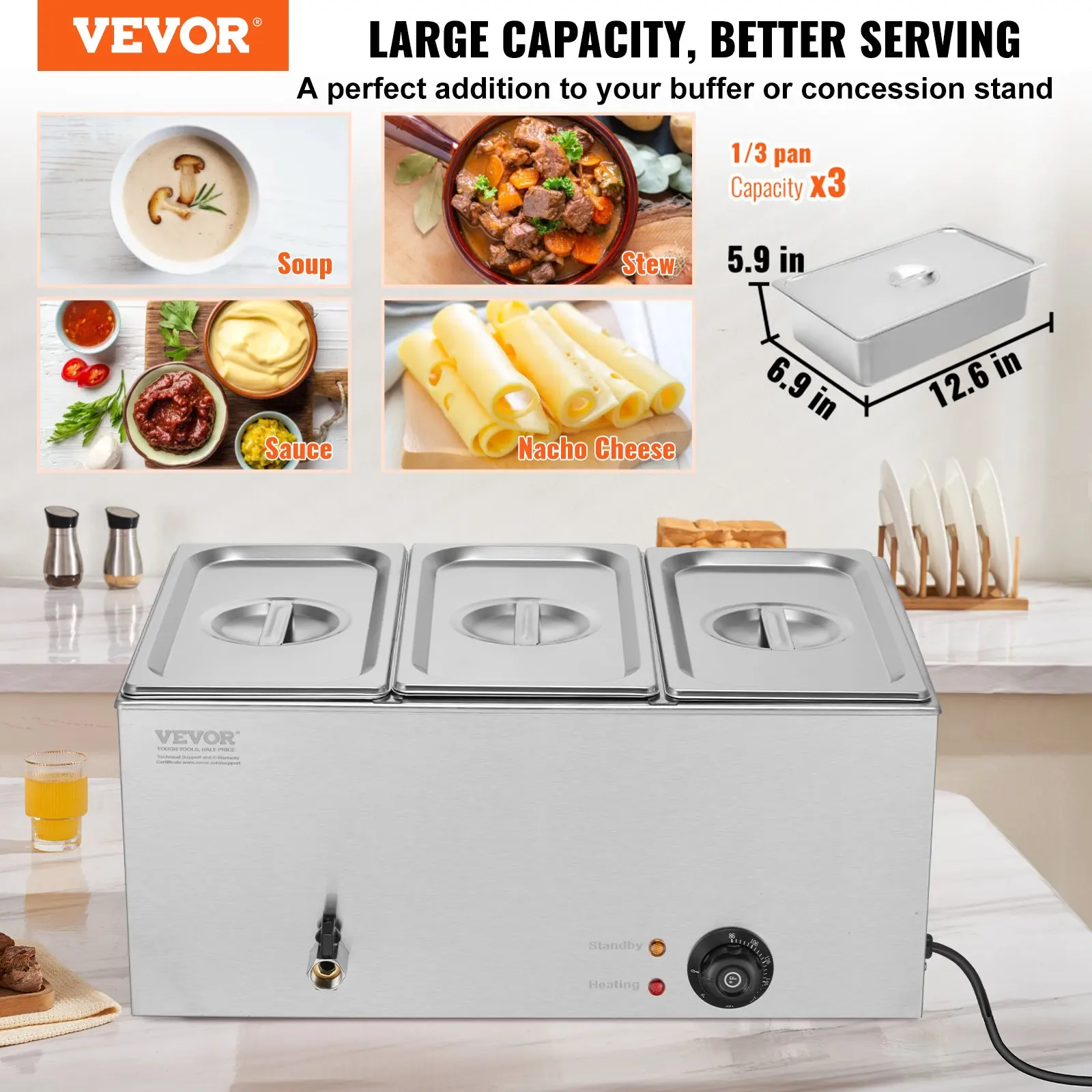 Commercial Electric Food Warmer 3-Pan Countertop Buffet 24QT Bain Marie
Commercial Electric Food Warmer 3-Pan Countertop Buffet 24QT Bain Marie