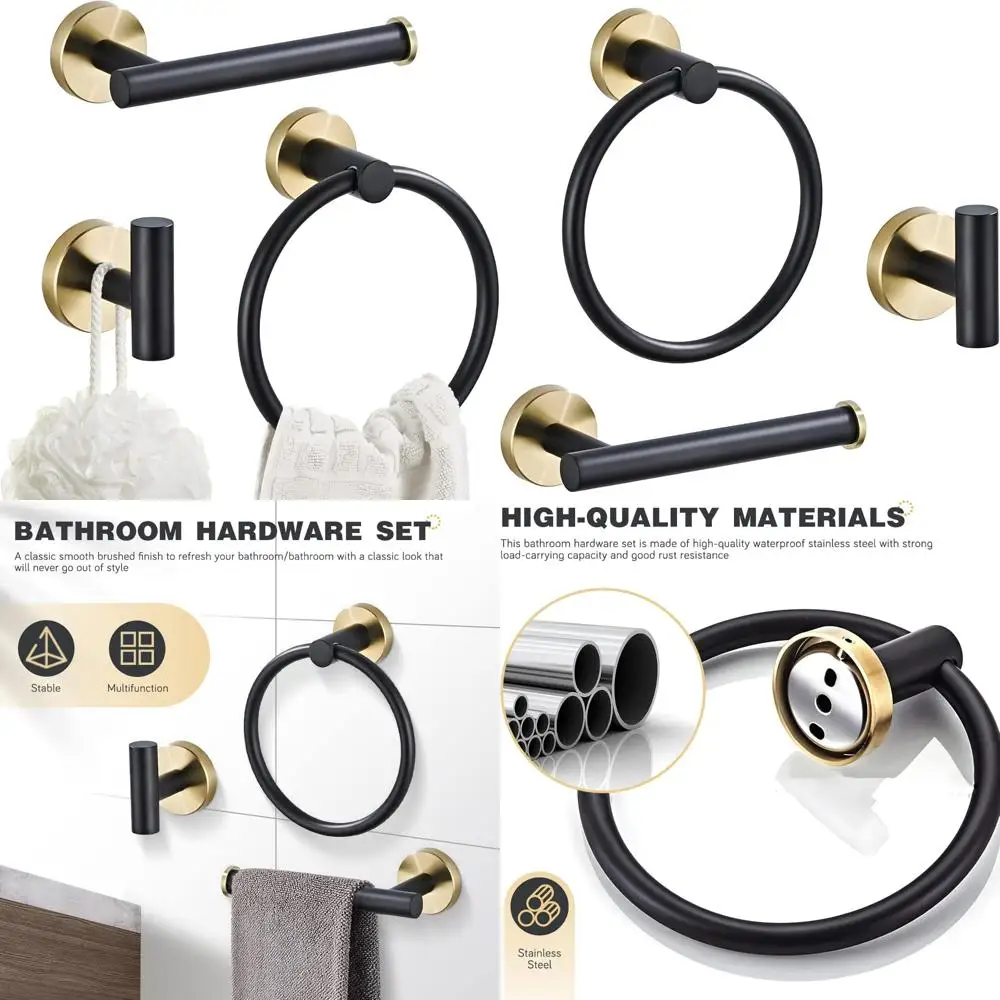 Stainless Steel 3-Piece Black & Gold Towel Bar Set - Wall Mount Bath Hardware with Towel Rack & Accessories
Stainless Steel 3-Piece Black & Gold Towel Bar Set - Wall Mount Bath Hardware with Towel Rack & Accessories