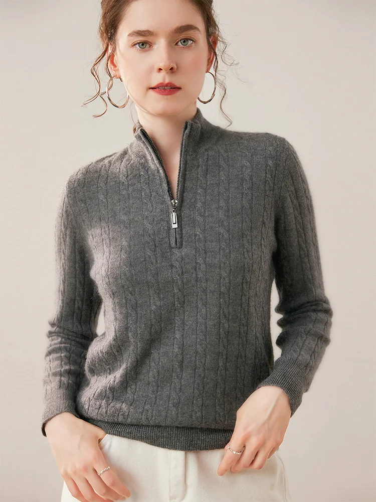 Women's Half Zipper Drawstring Sweater Autumn Winter Soft Warm Cable Stitch 100% Cashmere Knitted Pullover Casual Clothing Tops
Women's Half Zipper Drawstring Sweater Autumn Winter Soft Warm Cable Stitch 100% Cashmere Knitted Pullover Casual Clothing Tops