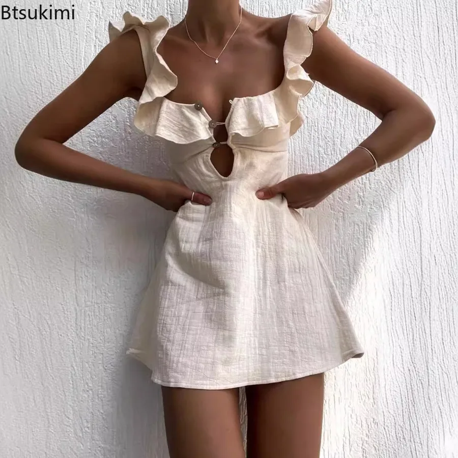 Holiday Retro Mini Cotton and Linen Beach Dress for Women Fashion Sexy Ruffled Strap Dress Women Hollow Out Short Dress Vestido
Holiday Retro Mini Cotton and Linen Beach Dress for Women Fashion Sexy Ruffled Strap Dress Women Hollow Out Short Dress Vestido