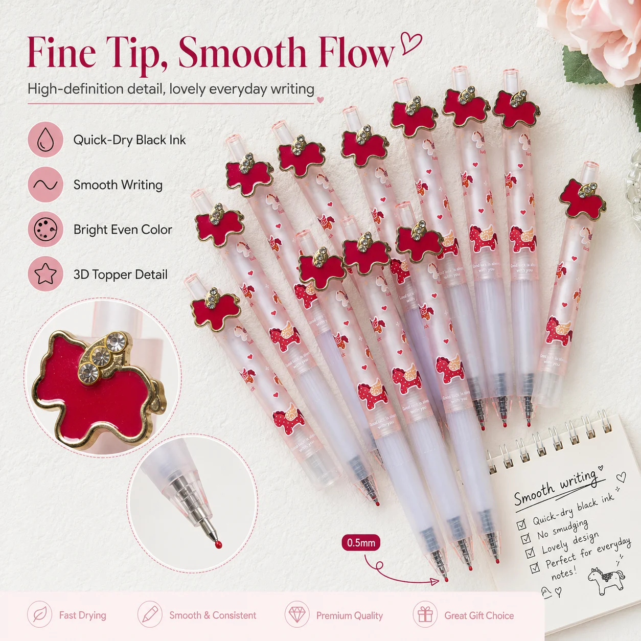 6 pcs/12 pcs Lucky Pony 0.5mm Gel Pens Soft Touch Quick Dry Smooth Black Gel Ink Pen For School Writing Stationery Supplies
6 pcs/12 pcs Lucky Pony 0.5mm Gel Pens Soft Touch Quick Dry Smooth Black Gel Ink Pen For School Writing Stationery Supplies