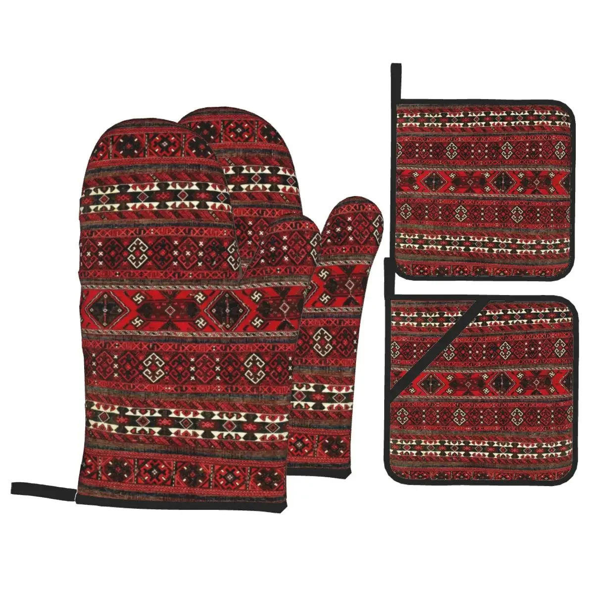 Baluch Flatweave Rug Oven Mitts and Pot Holders 4pcs Set Heat Resistant Kilim Kitchen BBQ Gloves for Baking Grilling Potholder
Baluch Flatweave Rug Oven Mitts and Pot Holders 4pcs Set Heat Resistant Kilim Kitchen BBQ Gloves for Baking Grilling Potholder