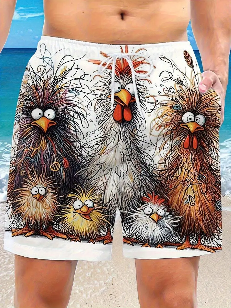 Mens Plus Size Beach Shorts With Hand-Drawn Cartoon Chicken Print Casual Summer Swim Trunks
Mens Plus Size Beach Shorts With Hand-Drawn Cartoon Chicken Print Casual Summer Swim Trunks