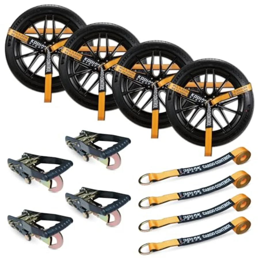 Adjustable Vehicle Tire Tie Down Straps Kit 4pk Heavy Duty Tire Straps with Snap Hooks 10000 lbs. Working Load 3333 lbs. Lasso
Adjustable Vehicle Tire Tie Down Straps Kit 4pk Heavy Duty Tire Straps with Snap Hooks 10000 lbs. Working Load 3333 lbs. Lasso