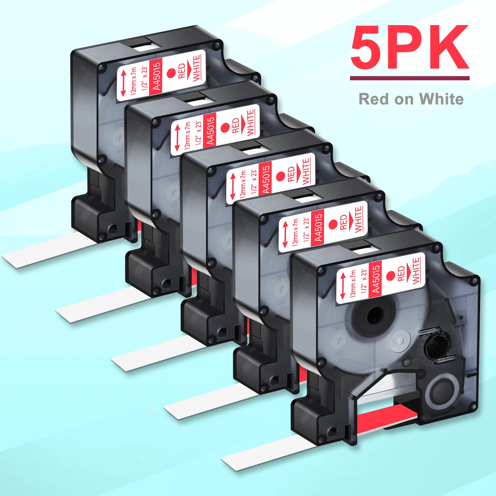 5Pcs Red on White Laminated Label Compatible for Dymo D1 45015 12mm Standard Tape Ribbon for LabelPoint 100, 150 Label Printers
5Pcs Red on White Laminated Label Compatible for Dymo D1 45015 12mm Standard Tape Ribbon for LabelPoint 100, 150 Label Printers