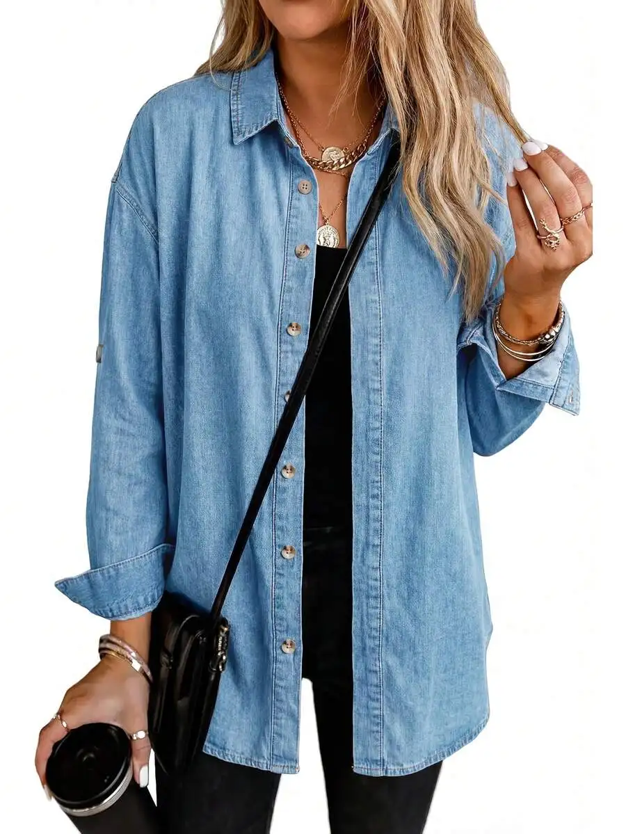 Womens Denim Shirt Long Sleeve Button Down Relaxed Fit Casual Top
Womens Denim Shirt Long Sleeve Button Down Relaxed Fit Casual Top