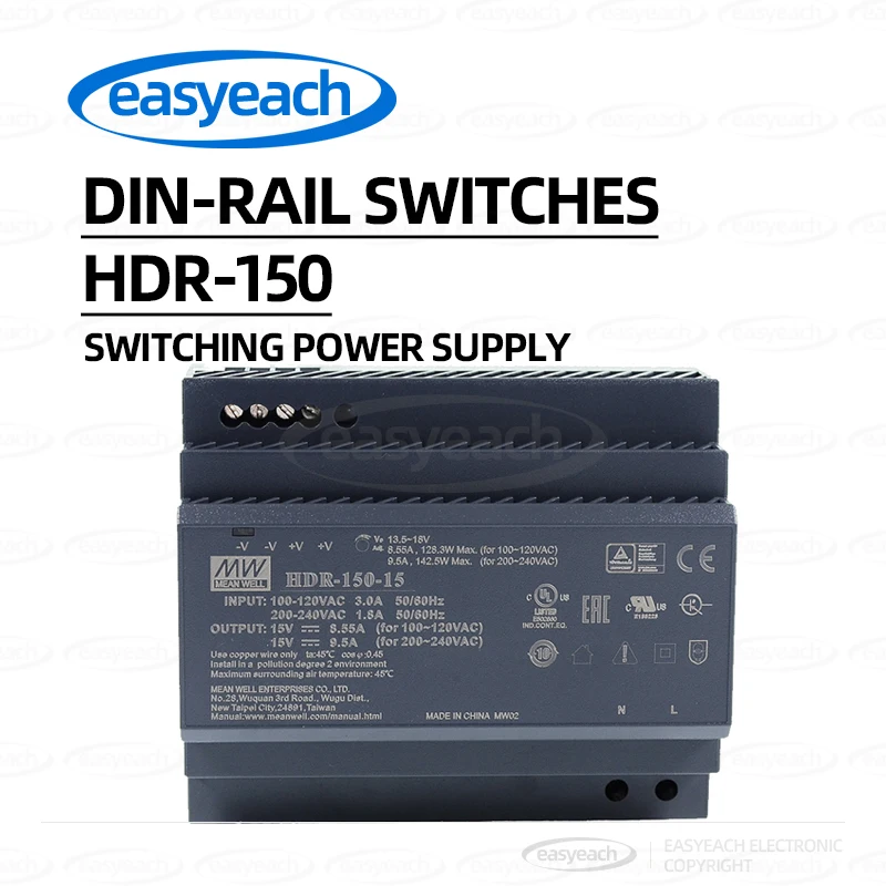MEAN WELL HDR-150-12V/15/24V/48V DIN-Rail DC 150W DR150 Step-Up Switching Power Supply
MEAN WELL HDR-150-12V/15/24V/48V DIN-Rail DC 150W DR150 Step-Up Switching Power Supply