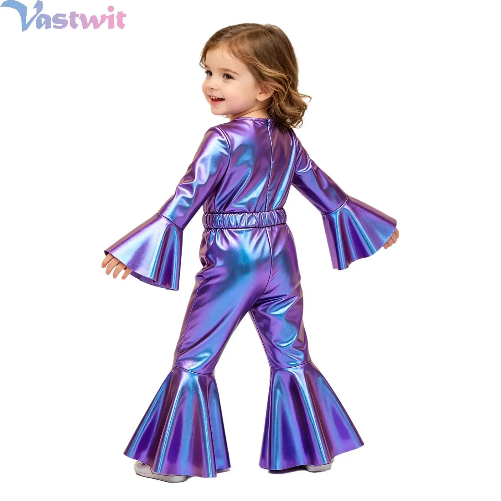 Baby Girls Ruffle Metallic Romper Bodysuit Hip Hop Costume Flared Sleeve Bell-bottom Jumpsuit with Bow Elastic Belt
Baby Girls Ruffle Metallic Romper Bodysuit Hip Hop Costume Flared Sleeve Bell-bottom Jumpsuit with Bow Elastic Belt