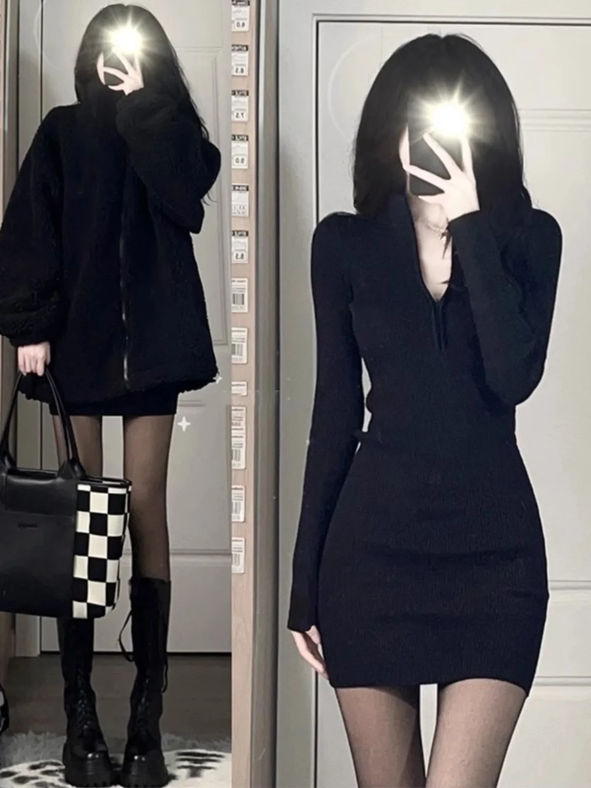 Fleece Lined Wrap Body Dress Women's Knitted Base Layer Black Inner Wear Skirt High Waist A-Line Short Dress V-Neck Long Sleeve
Fleece Lined Wrap Body Dress Women's Knitted Base Layer Black Inner Wear Skirt High Waist A-Line Short Dress V-Neck Long Sleeve