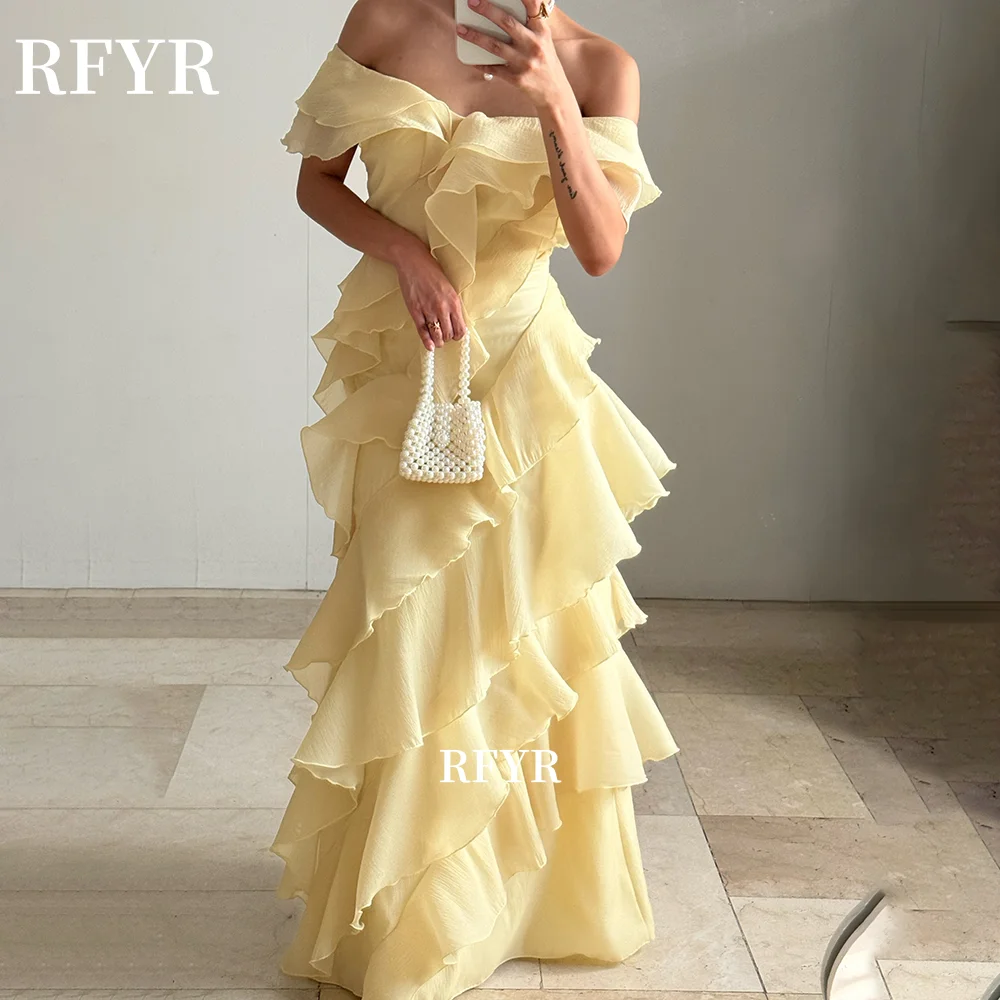 RFYR Yellow A Line Prom Dress with Ruffles Layered Party Dress Off Shoulder Evening Dress vestidos de fiesta Customized
RFYR Yellow A Line Prom Dress with Ruffles Layered Party Dress Off Shoulder Evening Dress vestidos de fiesta Customized