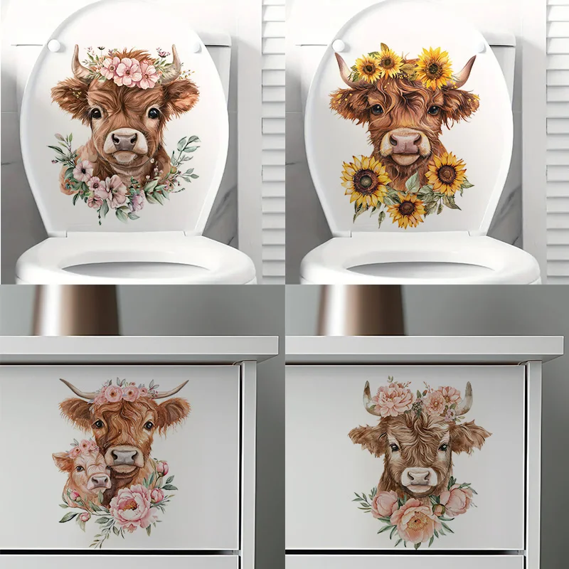KT306# Cute Highland Cattle and Flowers Self-Adhesive Stickers, Bedroom Entryway Living Room Porch Home Decoration Toilet Decals
KT306# Cute Highland Cattle and Flowers Self-Adhesive Stickers, Bedroom Entryway Living Room Porch Home Decoration Toilet Decals