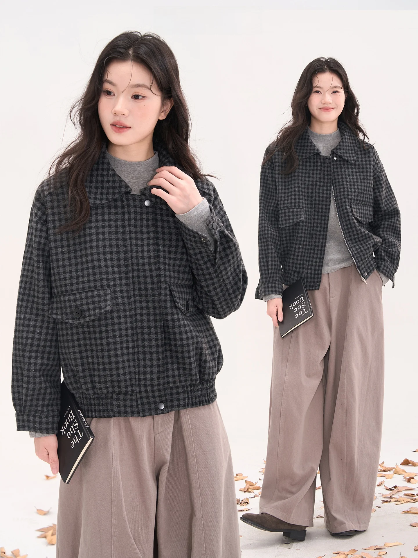 Heme Vintage Plaid Woolen Coat Women's Autumn Zipper Collar Jaet Top Fluffy Window Faionable Warm Loose Fit Long Sve
Heme Vintage Plaid Woolen Coat Women's Autumn Zipper Collar Jaet Top Fluffy Window Faionable Warm Loose Fit Long Sve