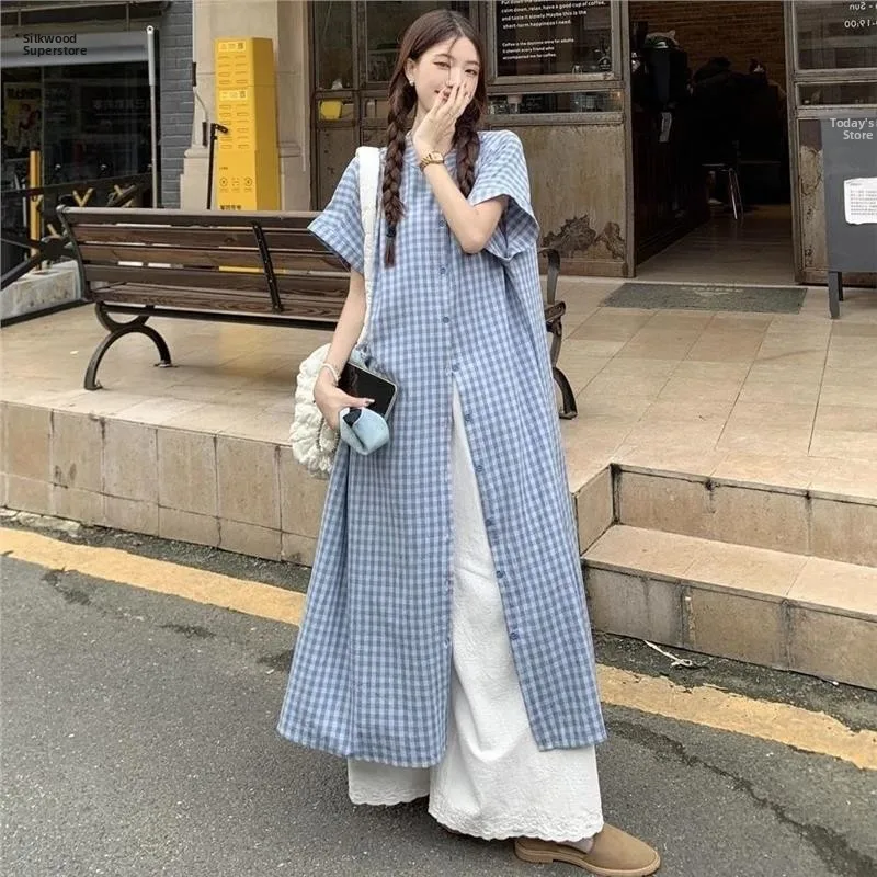 Blue Striped Short Sleeve Shirt Dress Women's Loose Midi Two-Piece Set Summer New Korean Style Fashion Ensemble for Middle-Ag...
Blue Striped Short Sleeve Shirt Dress Women's Loose Midi Two-Piece Set Summer New Korean Style Fashion Ensemble for Middle-Ag...