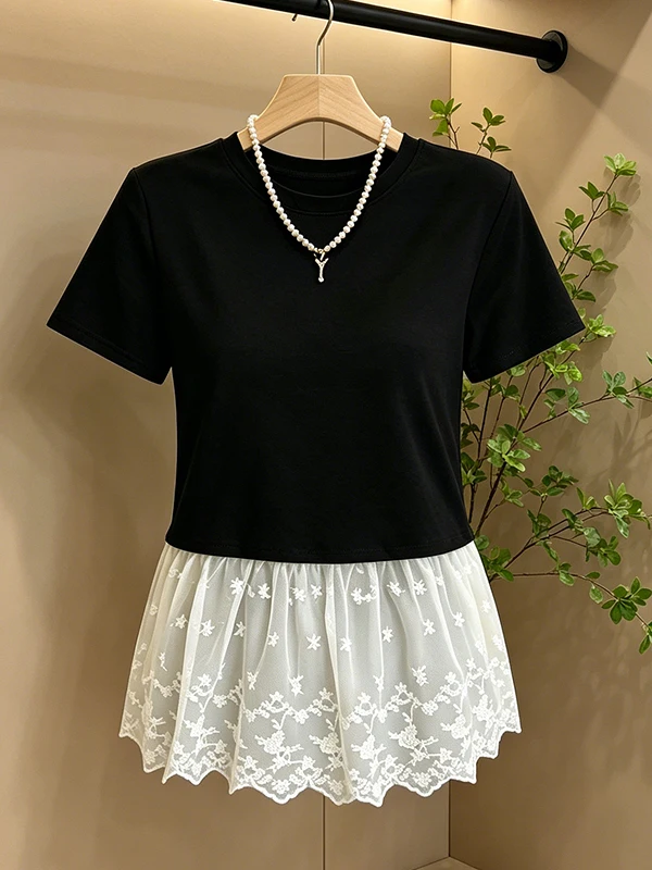 plus Size Women's round Neck Lace Splice Short Sleeve T-Shirt Overhead Summer New Style Casual Comfortable Breathable Top
plus Size Women's round Neck Lace Splice Short Sleeve T-Shirt Overhead Summer New Style Casual Comfortable Breathable Top