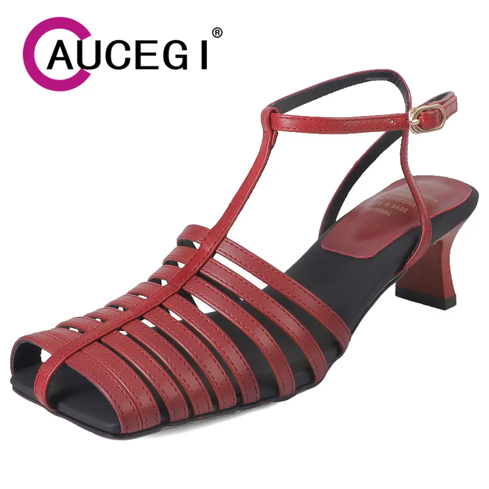 Aucegi/Новый брендовый дизайн, летние женские туфли из натуральной кожи с Т-образным ремешком, офисные женские модные сандалии-гладиаторы на высоком каблуке с квадратным носком 
Aucegi/Новый брендовый дизайн, летние женские туфли из натуральной кожи с Т-образным ремешком, офисные женские модные сандалии-гладиаторы на высоком каблуке с квадратным носком