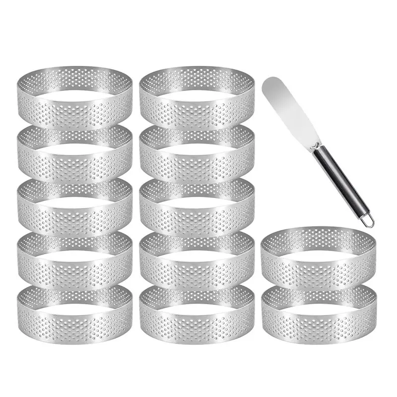 AT84-Dessert Rings With Holes, Stainless Steel 12Pcs Tartlet Molds, Cake Crumpet Mould For DIY Mousse Cakes, Muffin Baking Tools
AT84-Dessert Rings With Holes, Stainless Steel 12Pcs Tartlet Molds, Cake Crumpet Mould For DIY Mousse Cakes, Muffin Baking Tools