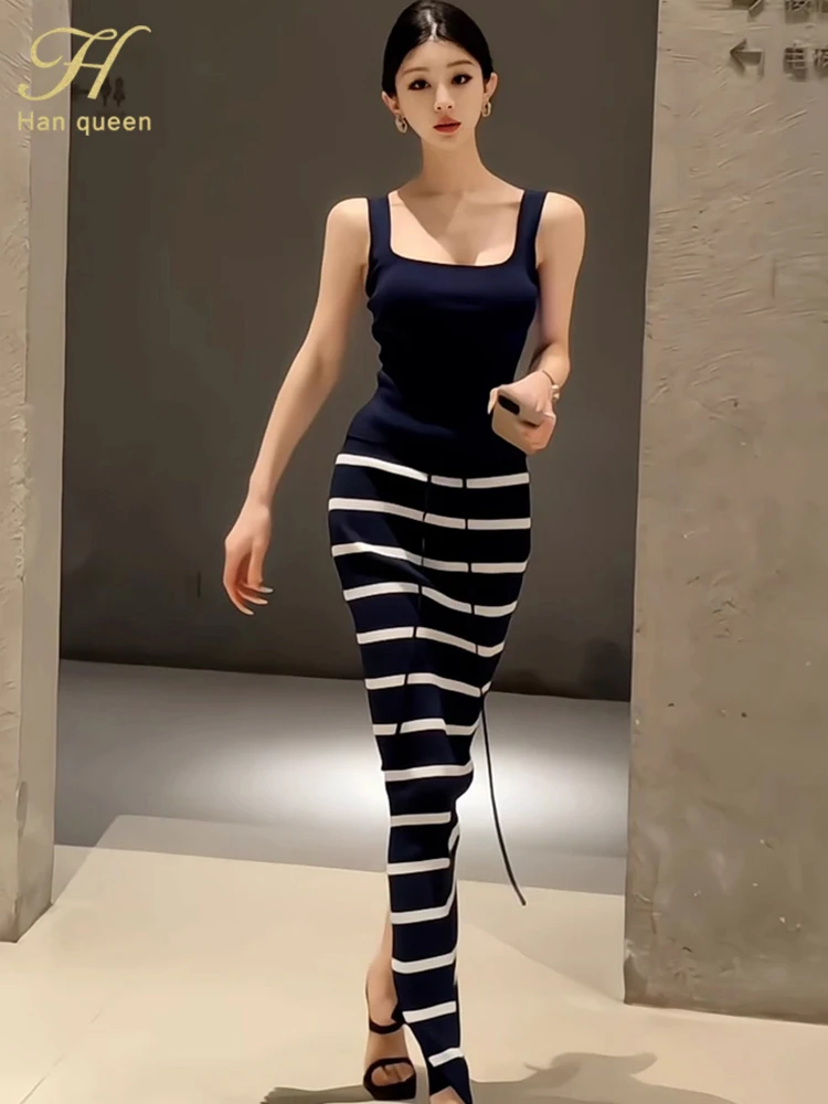 H Han Queen Striped Knit Summer 2 Piece Sets Women 2 Piece Set Women Sweater Vest +Long Pencil Sheath Knitted Skirt Suits
H Han Queen Striped Knit Summer 2 Piece Sets Women 2 Piece Set Women Sweater Vest +Long Pencil Sheath Knitted Skirt Suits