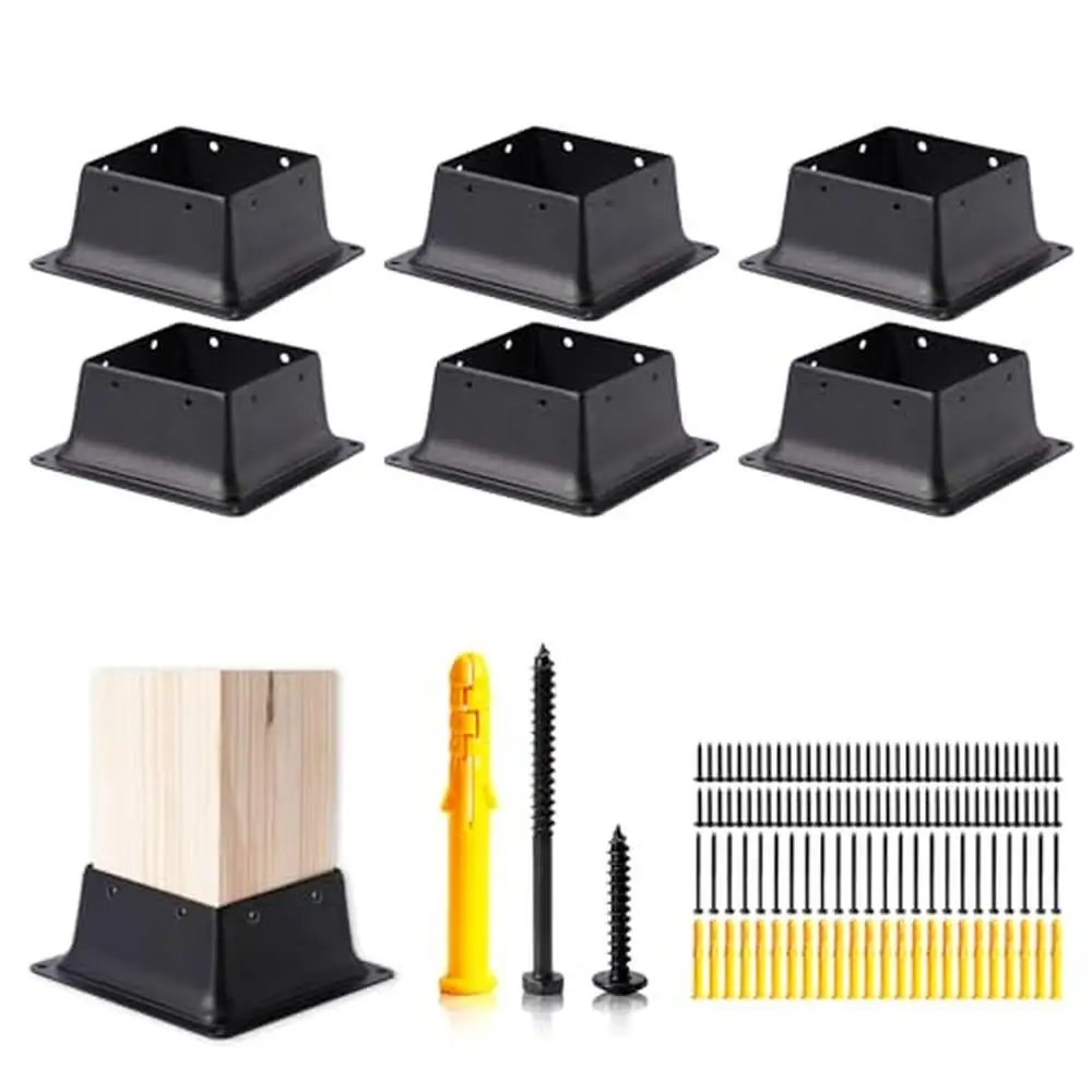 Heavy Duty Metal Post Base 4x4 Set of 6 Inner Size 3.6"x3.6" Black Powder Coated Brackets Kit Standard Wood Deck Fence Pergolas
Heavy Duty Metal Post Base 4x4 Set of 6 Inner Size 3.6"x3.6" Black Powder Coated Brackets Kit Standard Wood Deck Fence Pergolas