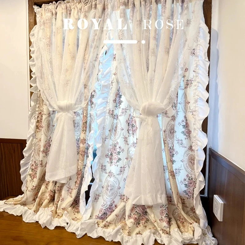 Double Layered Romantic French Retro Flowers Curtains Cloth For Living Room Elegant Lace Tulle Curtains for Bedroom #A621 
Double Layered Romantic French Retro Flowers Curtains Cloth For Living Room Elegant Lace Tulle Curtains for Bedroom #A621