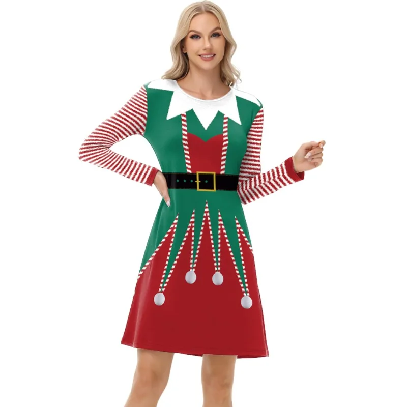 Fashion Christmas Deer Stripe Elk Print Party Dress For Women Warm Xmas Cartoon Long Sleeve Dresses Elegant Vestitos 2024
Fashion Christmas Deer Stripe Elk Print Party Dress For Women Warm Xmas Cartoon Long Sleeve Dresses Elegant Vestitos 2024