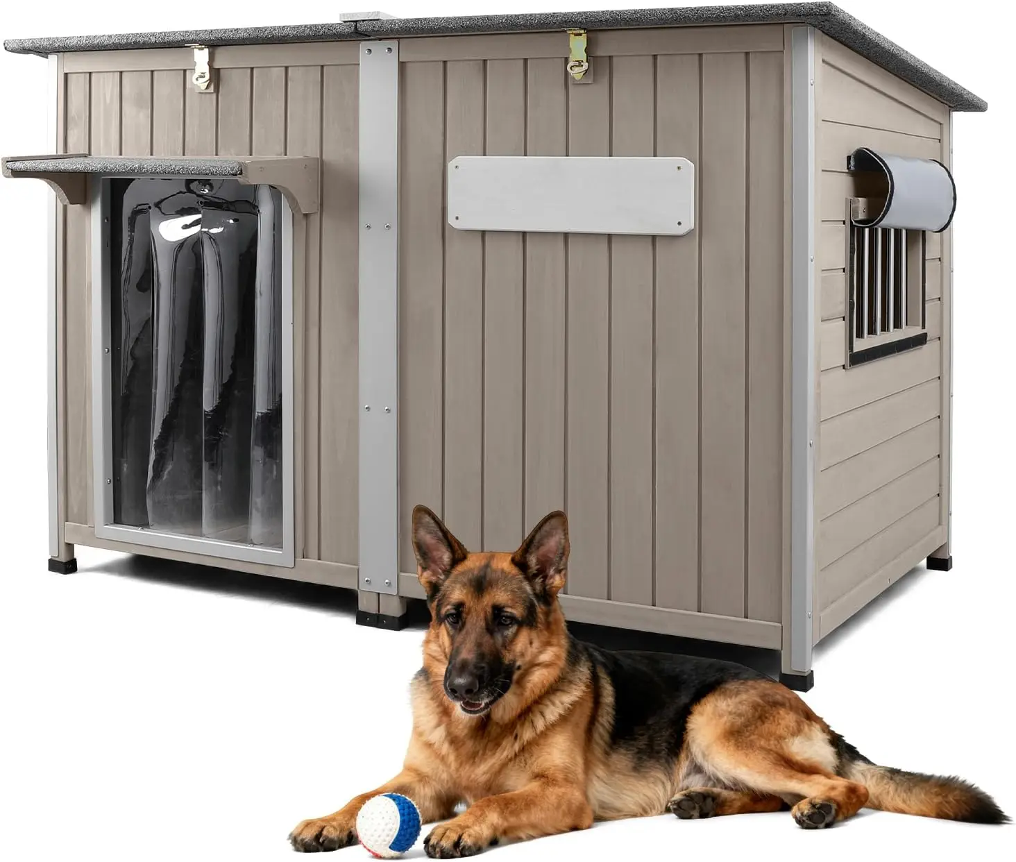 55" L Extra Large Dog House Outdoor with Window, XL Dog House Pet Shelter for Large Breed with Anti-Chewing Frame, Openable Roof
55" L Extra Large Dog House Outdoor with Window, XL Dog House Pet Shelter for Large Breed with Anti-Chewing Frame, Openable Roof