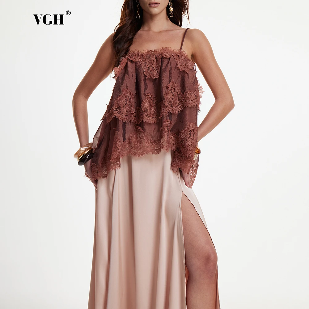 VGH Casual Retro Parties Brown Ruffled Cami Blouse for Women Sleevsless Sheer Tiered Lace Irregular Design for Beach Vacations
VGH Casual Retro Parties Brown Ruffled Cami Blouse for Women Sleevsless Sheer Tiered Lace Irregular Design for Beach Vacations