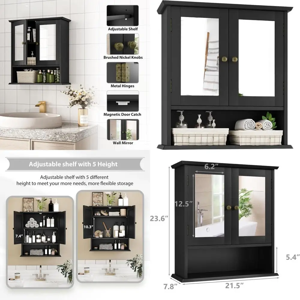 Настенный черный зеркальный шкаф для ванной комнаты 21,5 дюйма с регулируемой полкой
Настенный черный зеркальный шкаф для ванной комнаты 21,5 дюйма с регулируемой полкой