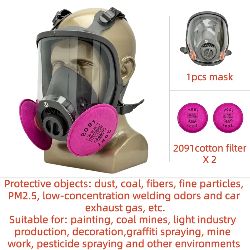 6800 Full Face Gas Mask with 2091 Filter Cotton Reusable Respirator Anti Dust Smoke Particulate Protection
6800 Full Face Gas Mask with 2091 Filter Cotton Reusable Respirator Anti Dust Smoke Particulate Protection