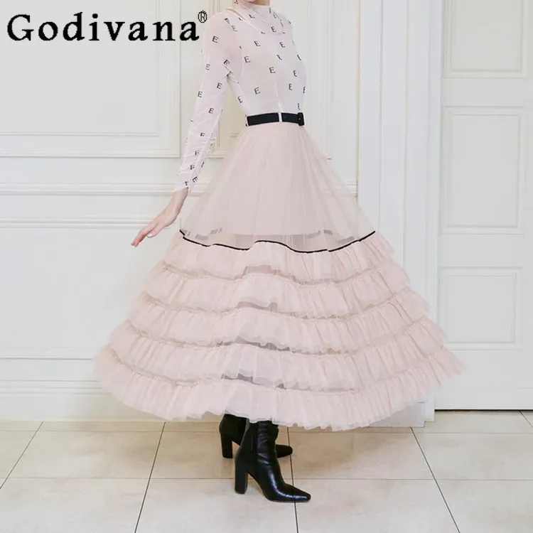 Spring and Summer Japanese Women's Sweet Elegant Pink Mesh Skirt Ballet Style Fashion Long Skirt Ladies High Waist A-line Skirt
Spring and Summer Japanese Women's Sweet Elegant Pink Mesh Skirt Ballet Style Fashion Long Skirt Ladies High Waist A-line Skirt