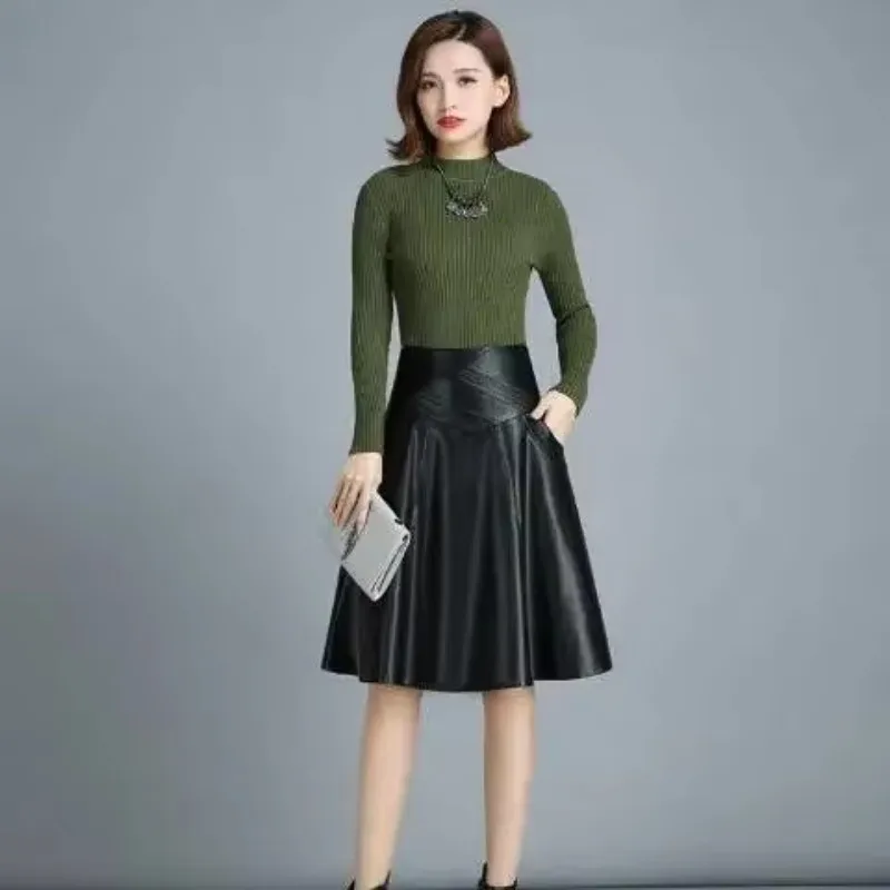 PU Leather Skirt Women's A- line Large-Size Knee-Length High-Waist Pleated Skirt Woman Skirts Mujer Faldas Saias Mulher
PU Leather Skirt Women's A- line Large-Size Knee-Length High-Waist Pleated Skirt Woman Skirts Mujer Faldas Saias Mulher