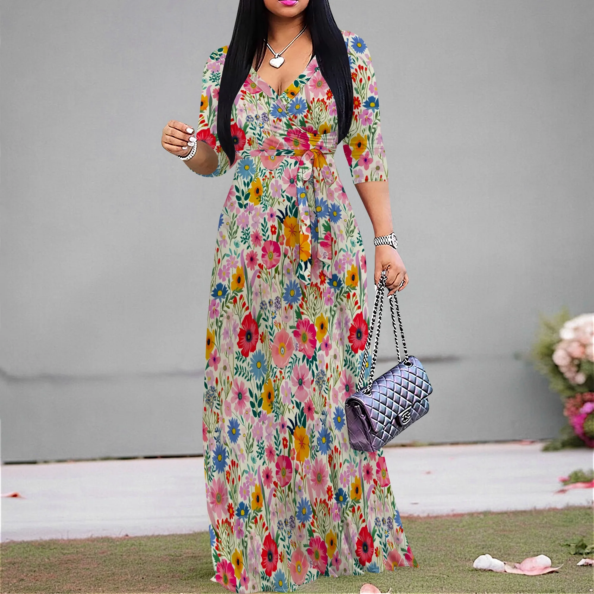 Vintage Flowers Graphics Dresses for Women Casual Sexy V Neck 3/4 Sleeves Fashion Dress Ruched Belted Trendy Maxi Dress
Vintage Flowers Graphics Dresses for Women Casual Sexy V Neck 3/4 Sleeves Fashion Dress Ruched Belted Trendy Maxi Dress