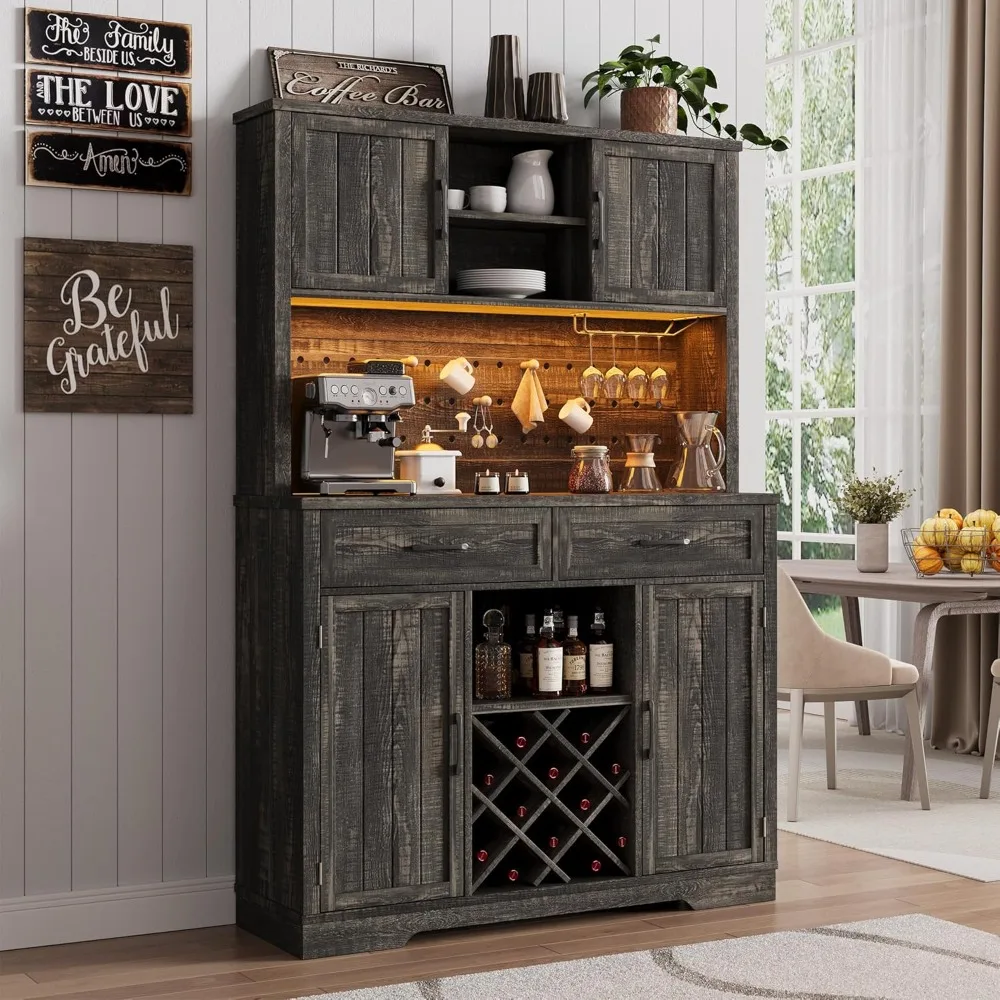 72" Coffee Bar Cabinet With Power Outlet & Led Light, Farmhouse Large Kitchen Hutch With Sliding Barn Door, Tall Bar Cabinets
72" Coffee Bar Cabinet With Power Outlet & Led Light, Farmhouse Large Kitchen Hutch With Sliding Barn Door, Tall Bar Cabinets