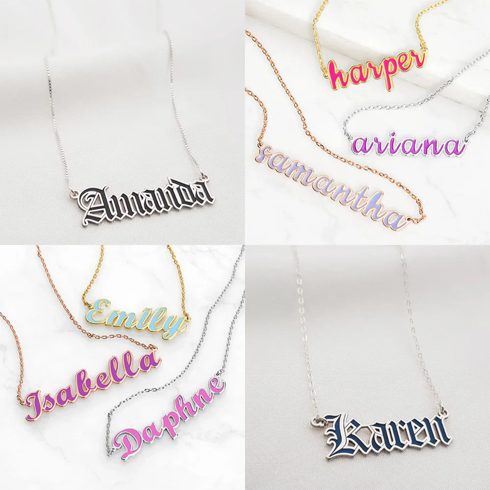 Fashion Colorful Enamel Custom Name Necklace for Women Personality Nameplate Pendant Necklace Stainless Steel Custom Jewelry
Fashion Colorful Enamel Custom Name Necklace for Women Personality Nameplate Pendant Necklace Stainless Steel Custom Jewelry