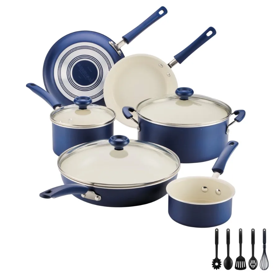 Easy Clean 14 Pcs Ceramic Nonstick Cookware Set with Cooking Tools Dishwasher Safe Blue
Easy Clean 14 Pcs Ceramic Nonstick Cookware Set with Cooking Tools Dishwasher Safe Blue