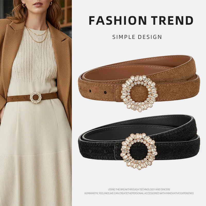Circular Rhinestone Buckle Adjustable Women Belts Real Leather Suede Shirt Jeans Waist Belts Fashion Ladies Designer Corset Belt
Circular Rhinestone Buckle Adjustable Women Belts Real Leather Suede Shirt Jeans Waist Belts Fashion Ladies Designer Corset Belt